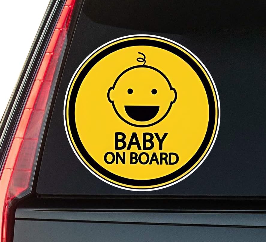 Baby On Board Yellow Sign Window Vinyl Decal Sticker 6" (White), Waterproof Vinyl Decals for Many Purpose Like Cars, Trucks, Laptops, Phones, Windows and More