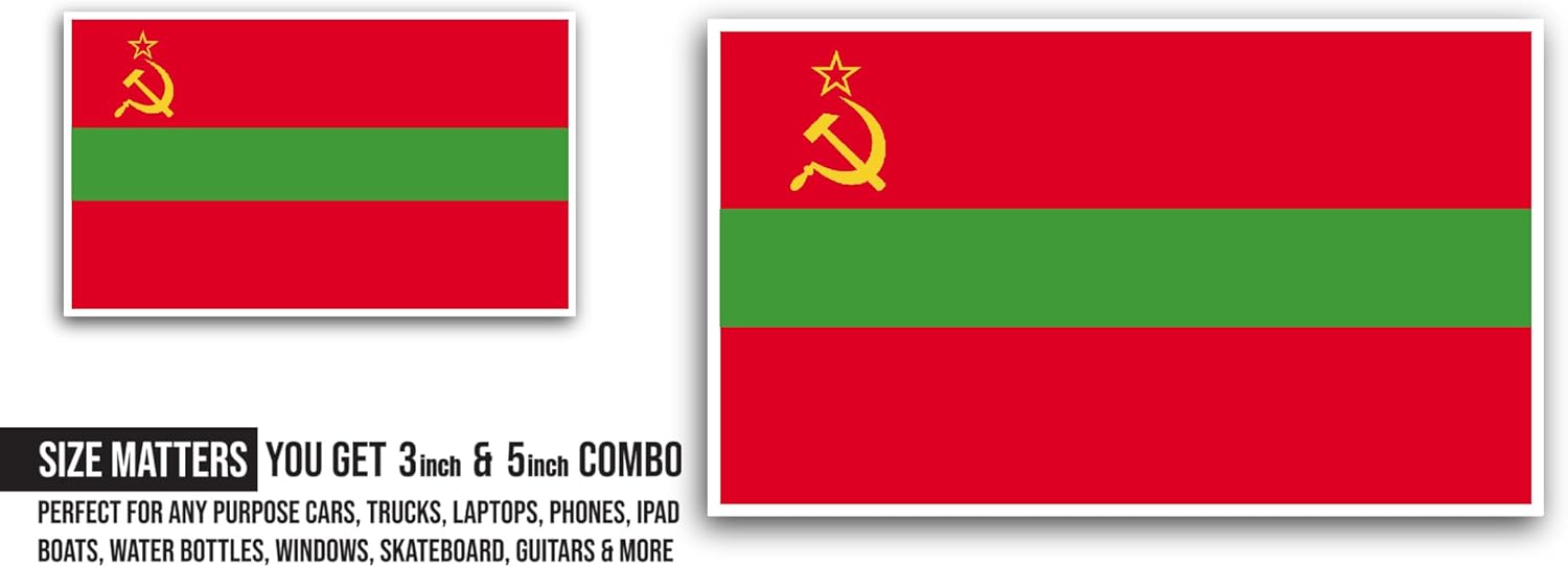 2 (Pieces) 3" and 5" Transnistria Flag Sticker, Waterproof Vinyl Decals for Many Purpose Like Cars, Trucks, Laptops, Phones, Windows and More