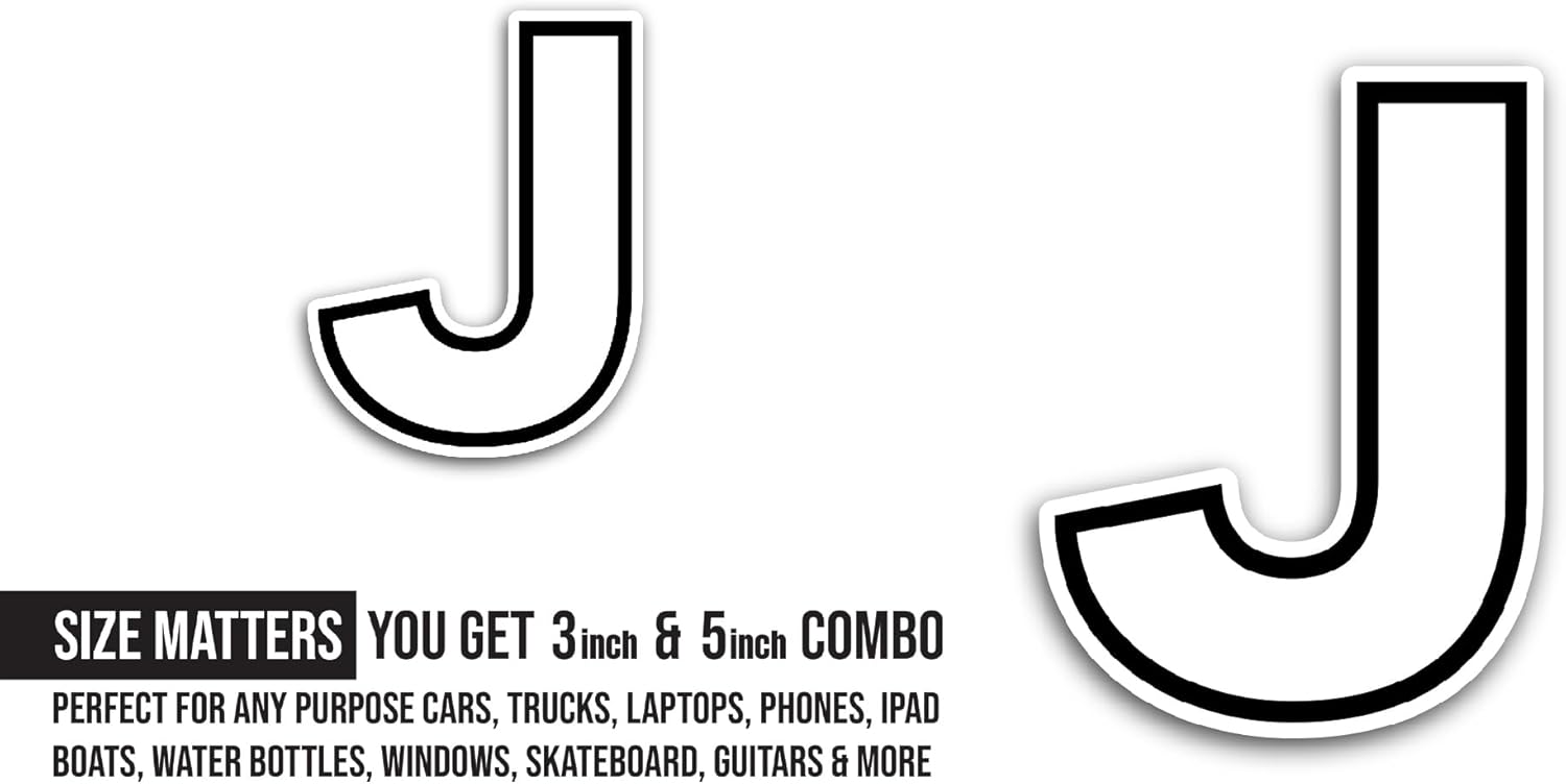 2 (Pieces) 3" and 5" Letter J Sticker, Waterproof Vinyl Decals for Many Purpose Like Cars, Trucks, Laptops, Phones, Windows and More