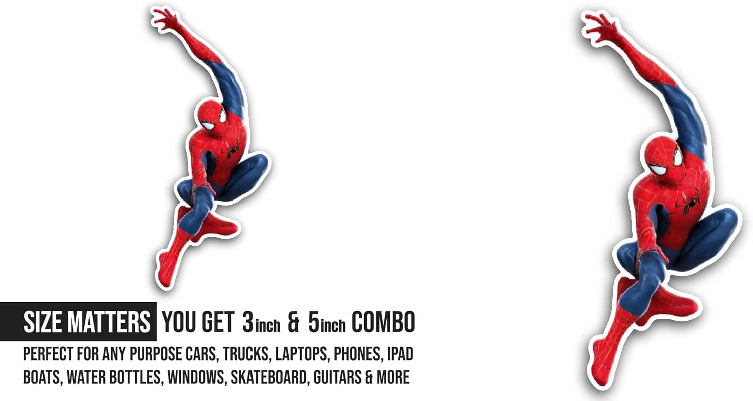 2 (Pieces) 3" and 5" Super Hero in Red Outfit Sticker, Waterproof Vinyl Decals for Many Purpose Like Cars, Trucks, Laptops, Phones, Windows and More