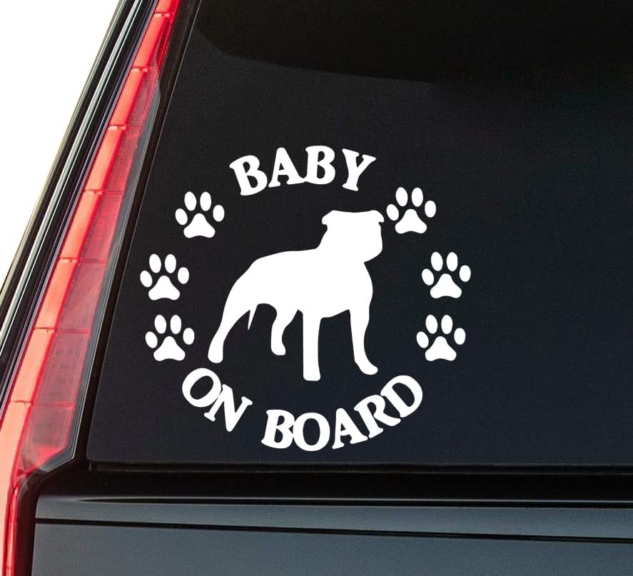 Baby on Board American Bully Window Vinyl Decal Sticker 6" (White), Waterproof Vinyl Decals for Many Purpose Like Cars, Trucks, Laptops, Phones, Windows and More