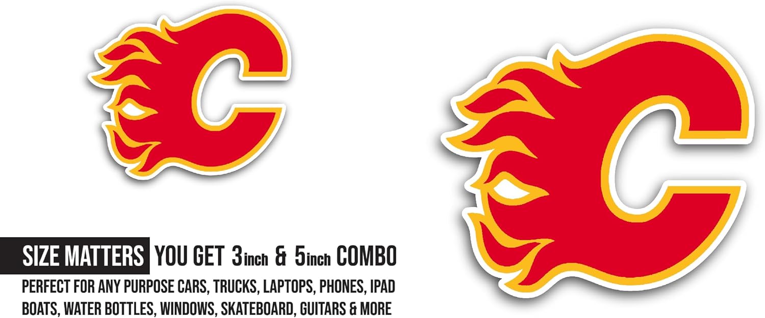2 (Pieces) 3" and 5" Calg@ry Flames Sticker, Waterproof Vinyl Decals for Many Purpose Like Cars, Trucks, Laptops, Phones, Windows and More