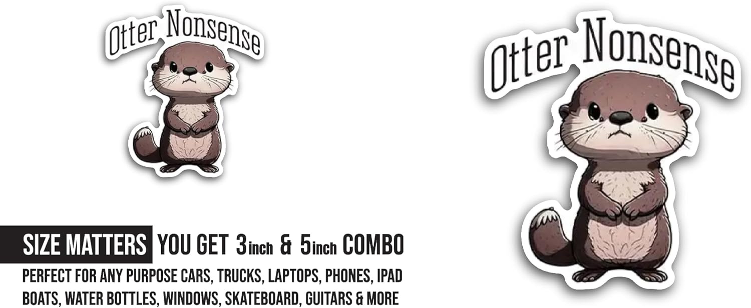 2 (Pieces) 3" and 5" Otter Sticker, Waterproof Vinyl Decals for Many Purpose Like Cars, Trucks, Laptops, Phones, Windows and More