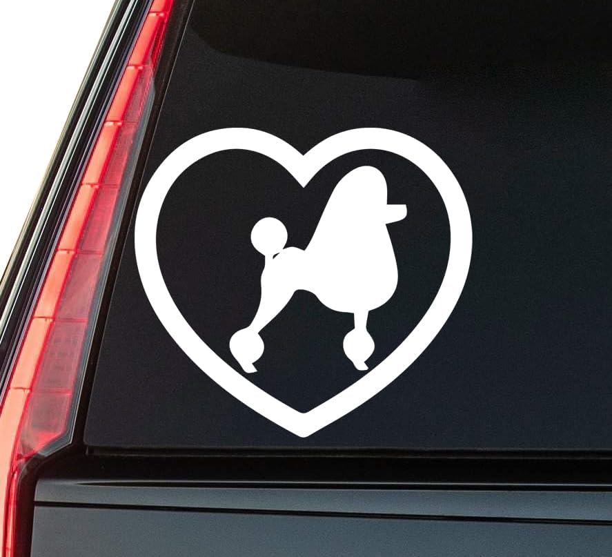 Poodle Dog Love Window Vinyl Decal Sticker 6" (White), Waterproof Vinyl Decals for Many Purpose Like Cars, Trucks, Laptops, Phones, Windows and More