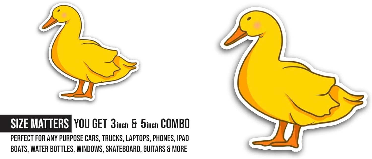 2 (Pieces) 3" and 5" Yellow Duck Sticker, Waterproof Vinyl Decals for Many Purpose Like Cars, Trucks, Laptops, Phones, Windows and More