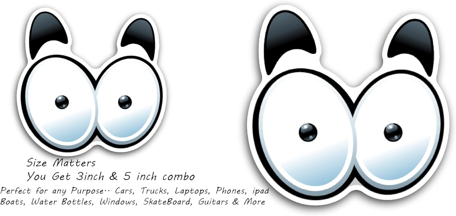 2 (Pieces) 3" and 5" Eyes with Eye Brows Decal Sticker, Waterproof Vinyl Decals for Many Purpose Like Cars, Trucks, Laptops, Phones, Windows and More