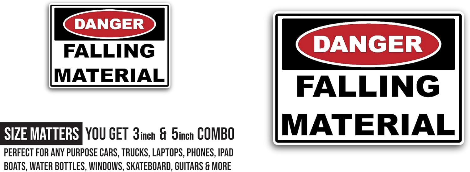 2 (Pieces) 3" and 5" Danger Falling Material Sticker, Waterproof Vinyl Decals for Many Purpose Like Cars, Trucks, Laptops, Phones, Windows and More