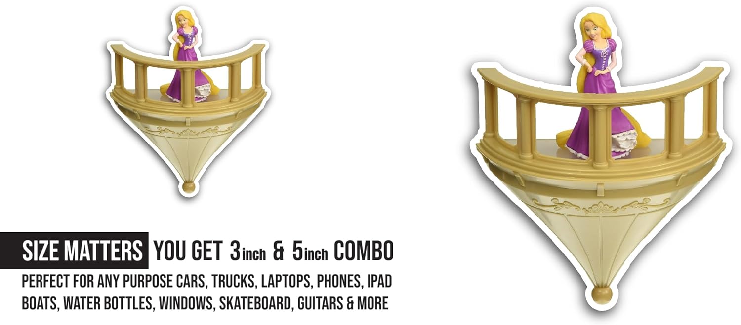 2 (Pieces) 3" and 5" Princess On Balcony Sticker, Waterproof Vinyl Decals for Many Purpose Like Cars, Trucks, Laptops, Phones, Windows and More