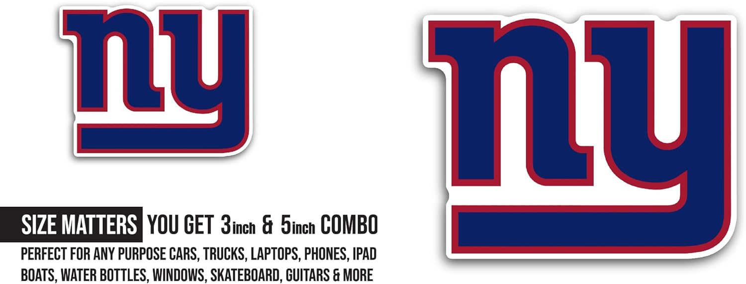 2 (Pieces) 3" and 5" New Y0rk Giants Decal Sticker, Waterproof Vinyl Decals for Many Purpose Like Cars, Trucks, Laptops, Phones, Windows and More