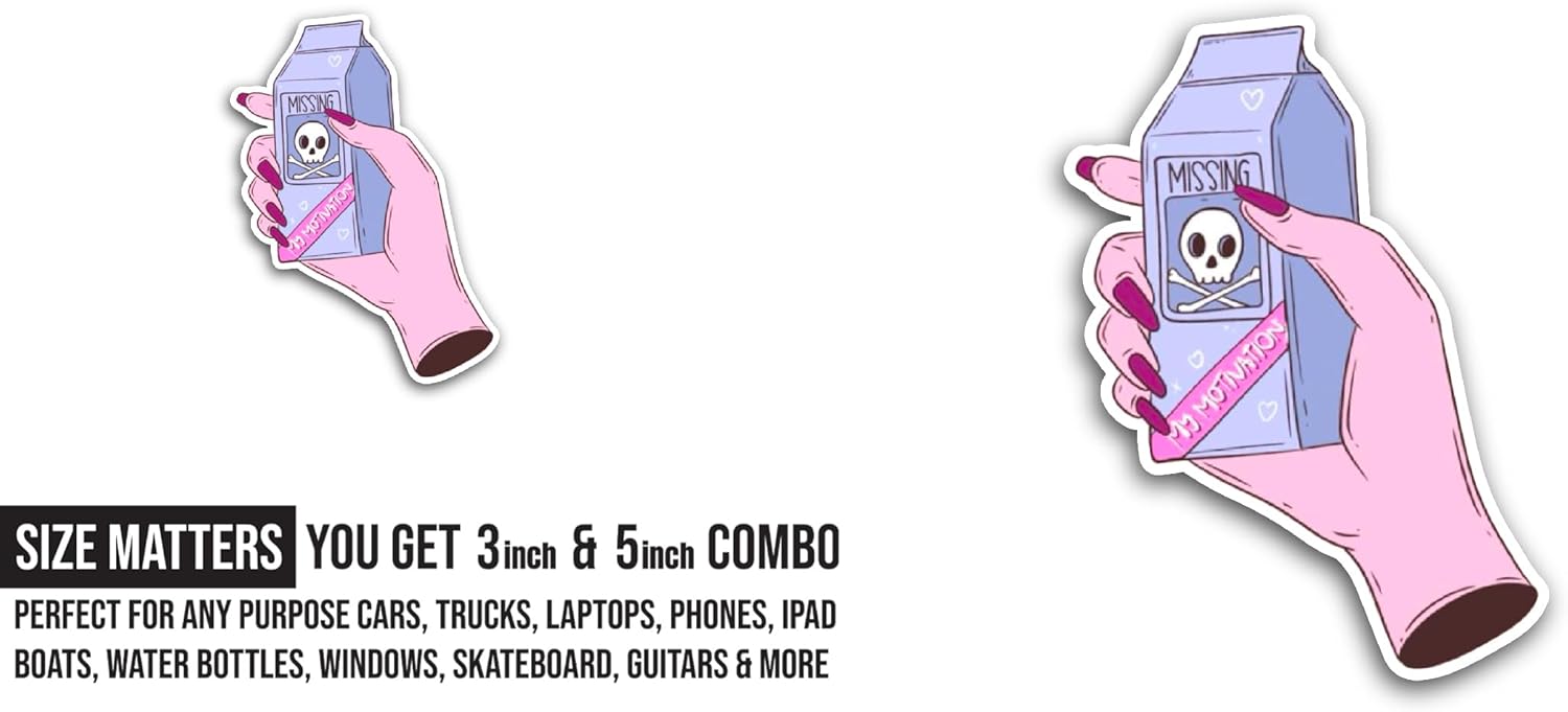 2 (Pieces) 3" and 5" Missing My Motivation Sticker, Waterproof Vinyl Decals for Many Purpose Like Cars, Trucks, Laptops, Phones, Windows and More