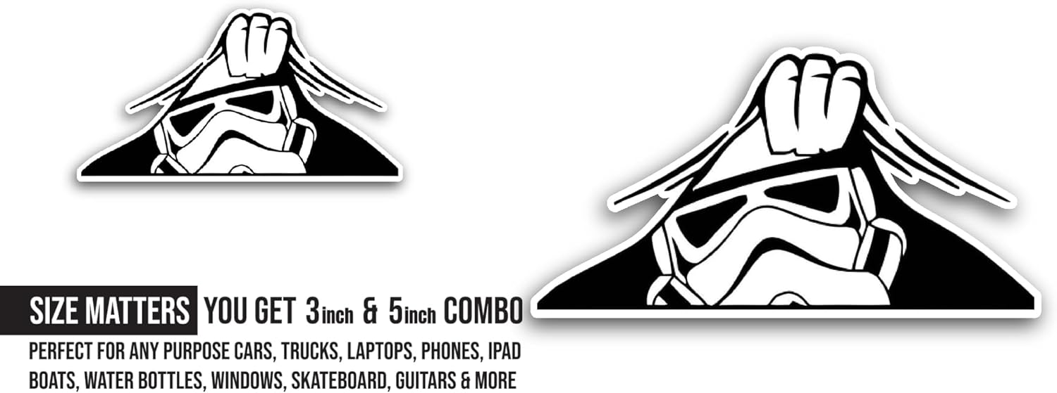 2 (Pieces) 3" and 5" Storm Trooper Silhouette Sticker, Waterproof Vinyl Decals for Many Purpose Like Cars, Trucks, Laptops, Phones, Windows and More