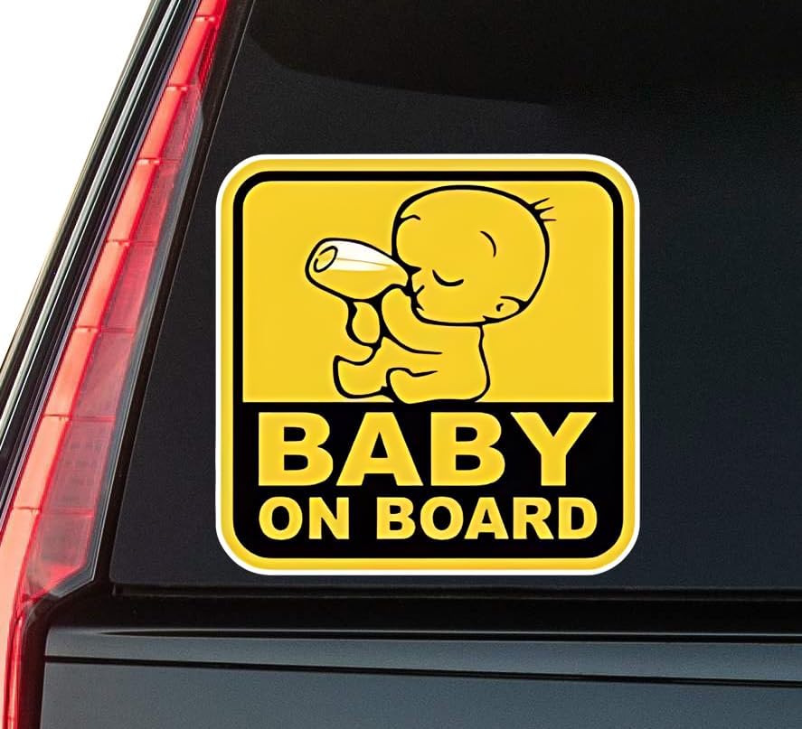 Yellow Color Baby On Board Window Vinyl Decal Sticker 6" (White), Waterproof Vinyl Decals for Many Purpose Like Cars, Trucks, Laptops, Phones, Windows and More
