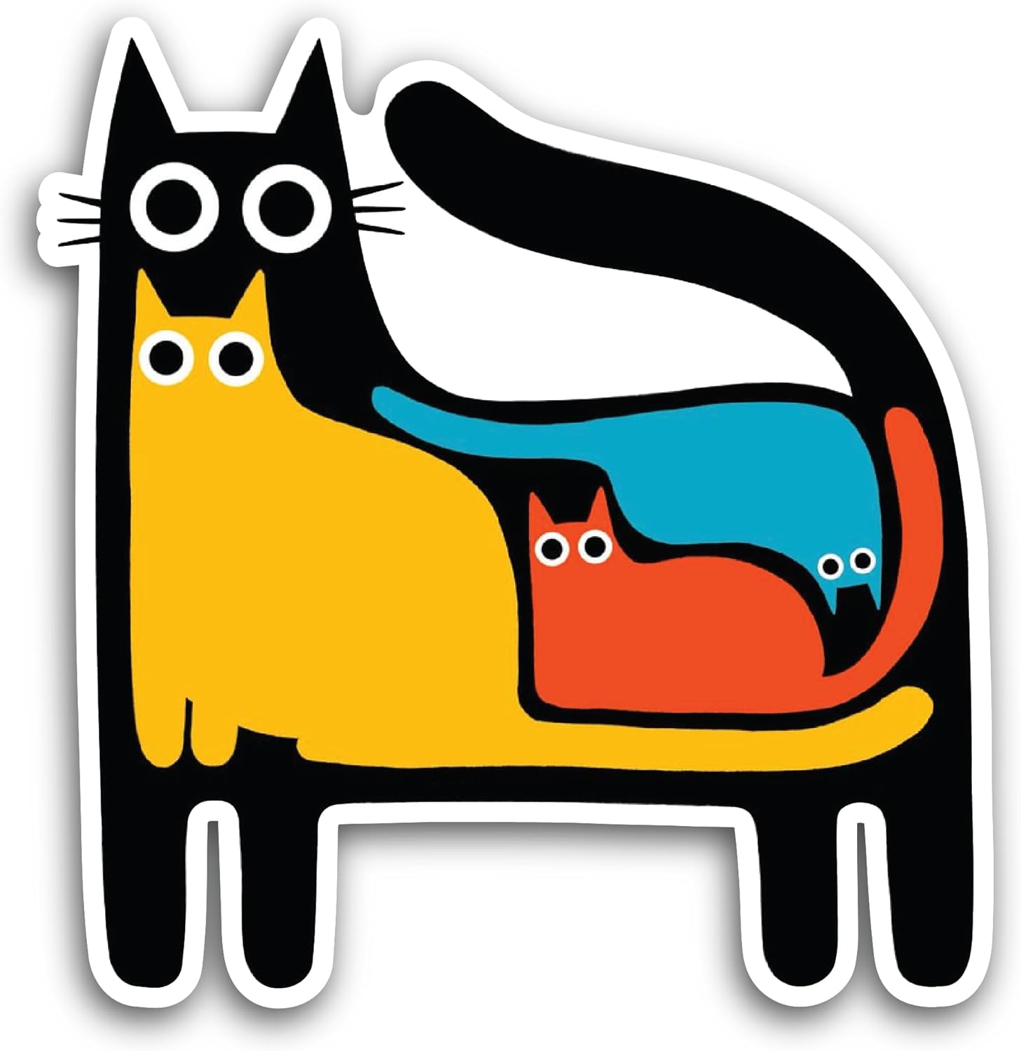 2 (Pieces) 3" and 5" Colorful Cats Sticker, Waterproof Vinyl Decals for Many Purpose Like Cars, Trucks, Laptops, Phones, Windows and More