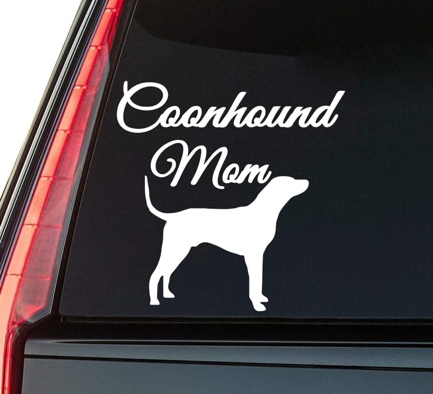 Coonhound Mom Window Vinyl Decal Sticker 6" (White), Waterproof Vinyl Decals for Many Purpose Like Cars, Trucks, Laptops, Phones, Windows and More