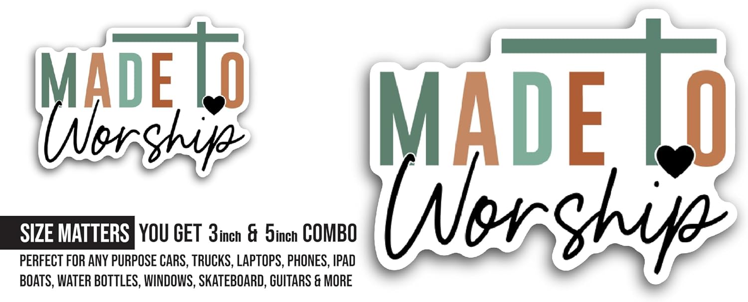 2 (Pieces) 3" and 5" Made to Worship Colorful Text Sticker, Waterproof Vinyl Decals for Many Purpose Like Cars, Trucks, Laptops, Phones, Windows and More