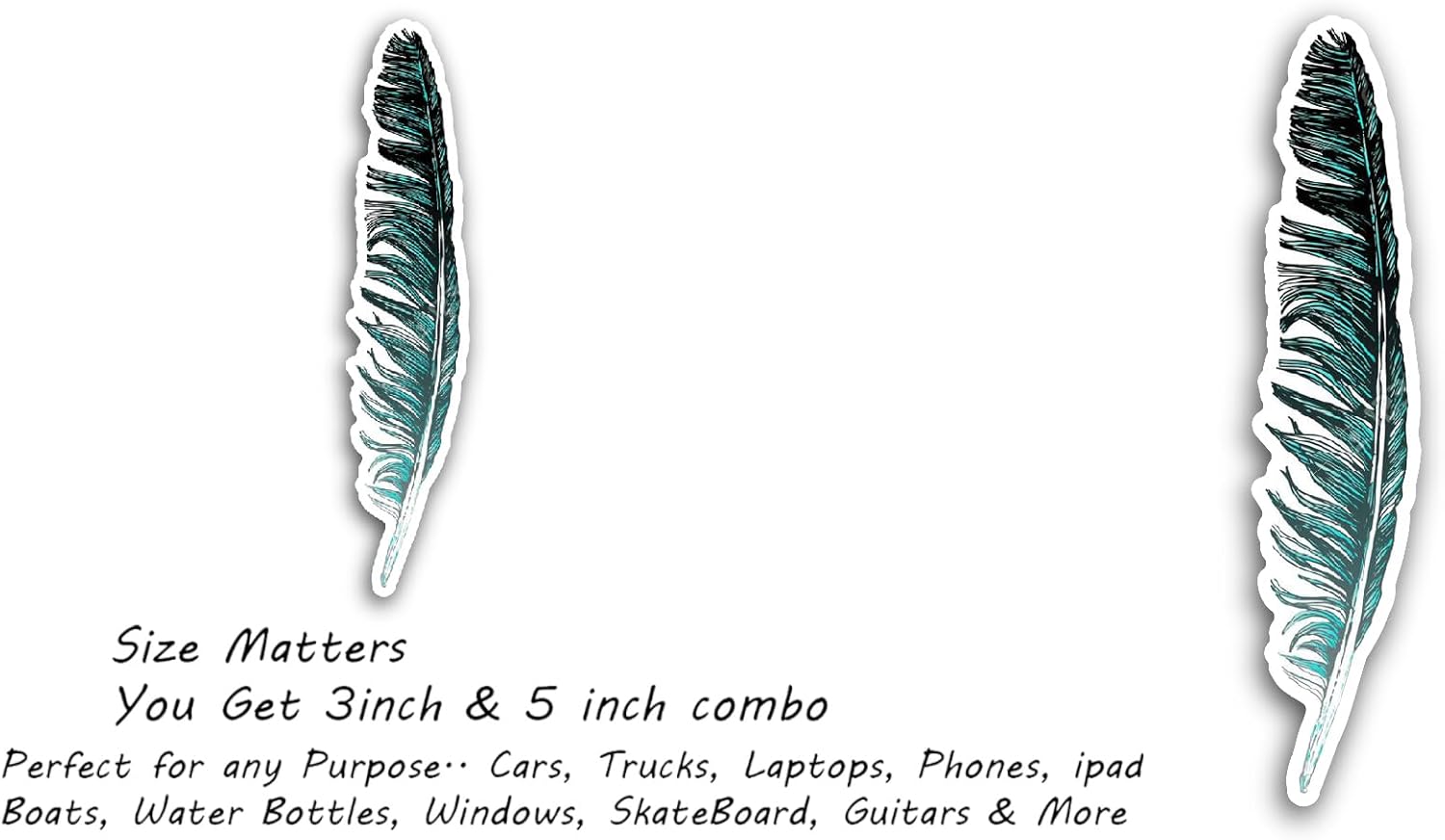 2 (Pieces) 3" and 5" Blue Feather Sticker, Waterproof Vinyl Decals for Many Purpose Like Cars, Trucks, Laptops, Phones, Windows and More