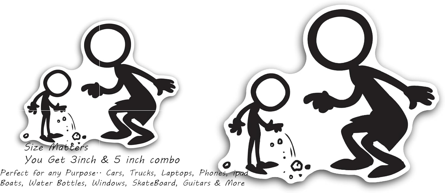 2 (Pieces) 3" and 5" Father Scolding Kid Decal Sticker, Waterproof Vinyl Decals for Many Purpose Like Cars, Trucks, Laptops, Phones, Windows and More