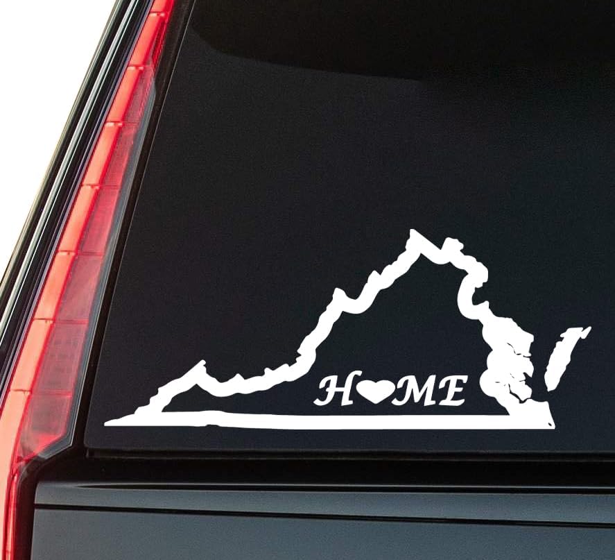 Virginia State Home Window Vinyl Decal Sticker 6" (White), Waterproof Vinyl Decals for Many Purpose Like Cars, Trucks, Laptops, Phones, Windows and More
