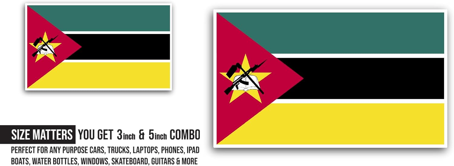 2 (Pieces) 3" and 5" Mozambique Flag Sticker, Waterproof Vinyl Decals for Many Purpose Like Cars, Trucks, Laptops, Phones, Windows and More