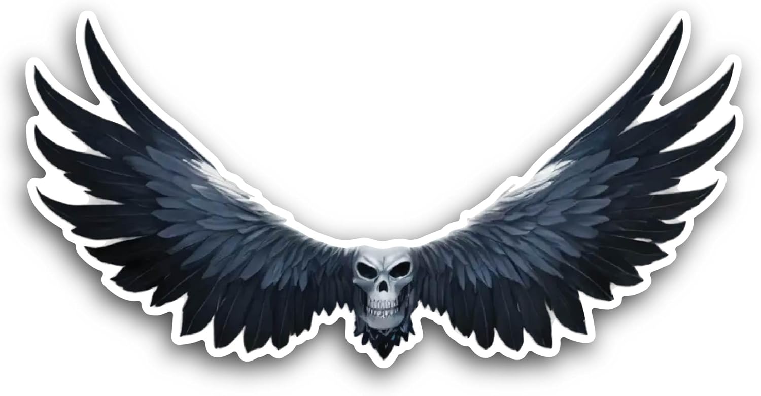 2 (Pieces) 3" and 5" Skull Head with Wings Sticker, Waterproof Vinyl Decals for Many Purpose Like Cars, Trucks, Laptops, Phones, Windows and More