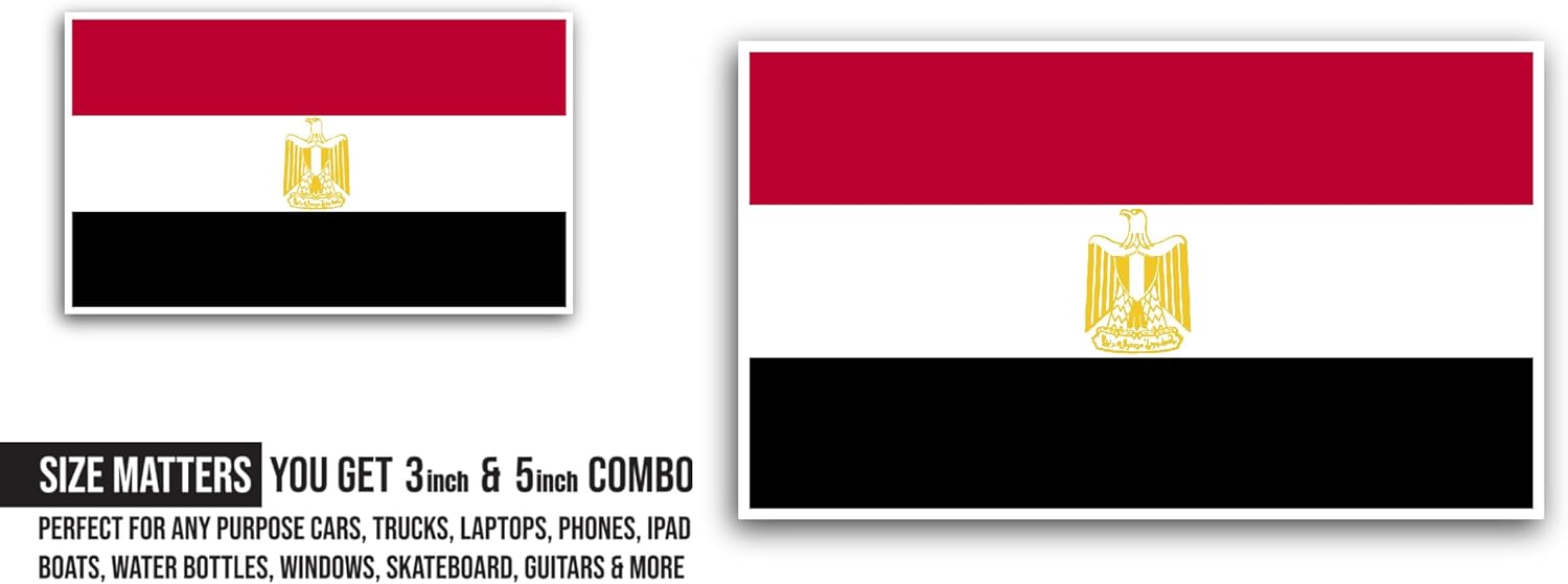 2 (Pieces) 3" and 5" Egypt Flag Sticker, Waterproof Vinyl Decals for Many Purpose Like Cars, Trucks, Laptops, Phones, Windows and More