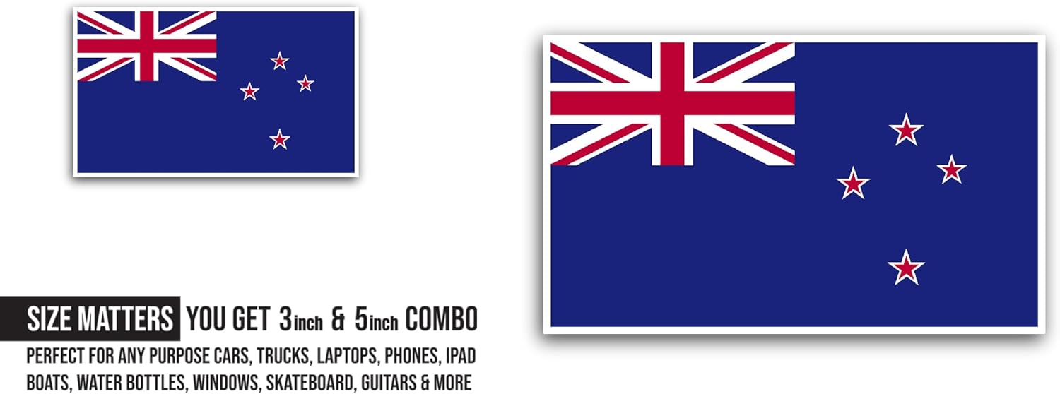 2 (Pieces) 3" and 5" Newzealand Flag Sticker, Waterproof Vinyl Decals for Many Purpose Like Cars, Trucks, Laptops, Phones, Windows and More