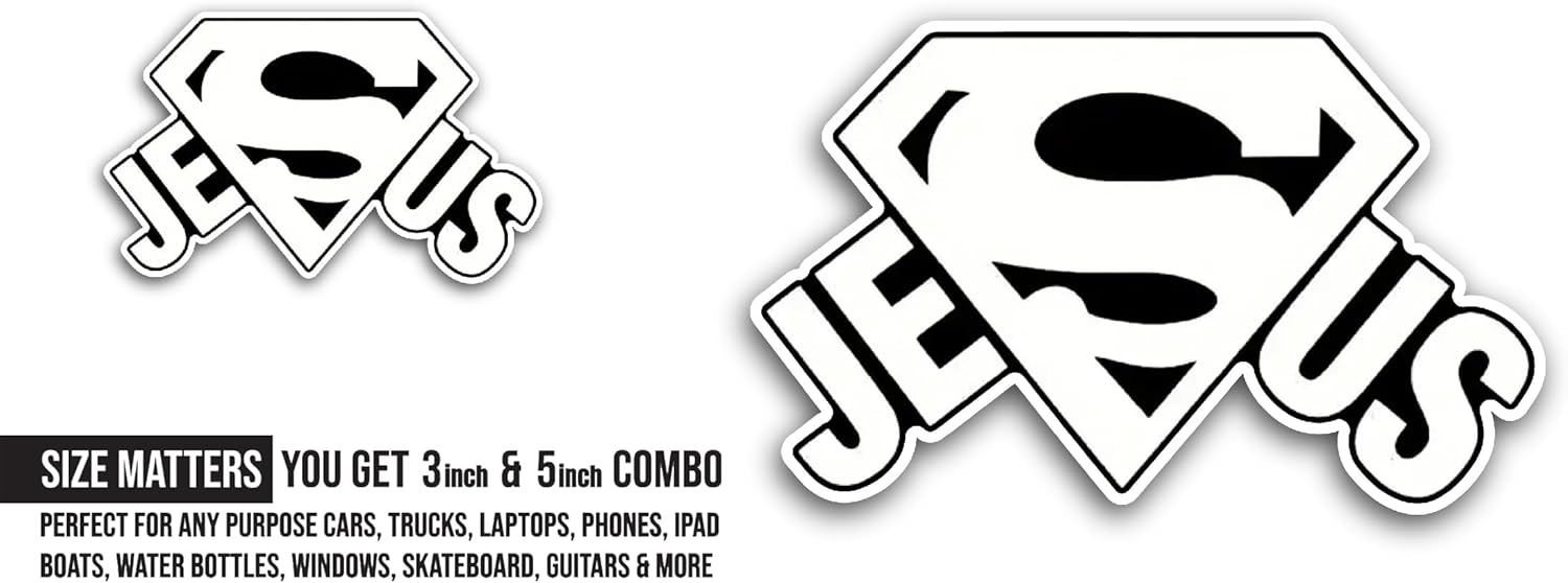 2 (Pieces) 3" and 5" Jesus Sticker, Waterproof Vinyl Decals for Many Purpose Like Cars, Trucks, Laptops, Phones, Windows and More