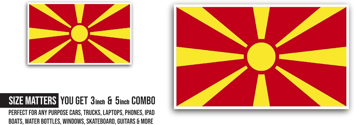 2 (Pieces) 3" and 5" Macedonia Flag Sticker, Waterproof Vinyl Decals for Many Purpose Like Cars, Trucks, Laptops, Phones, Windows and More