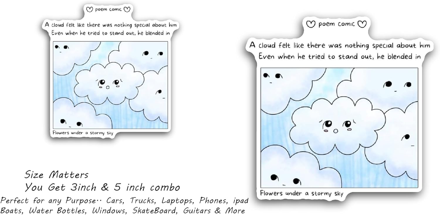 2 (Pieces) 3" and 5" Cartoon Storm Clouds Sticker, Waterproof Vinyl Decals for Many Purpose Like Cars, Trucks, Laptops, Phones, Windows and More