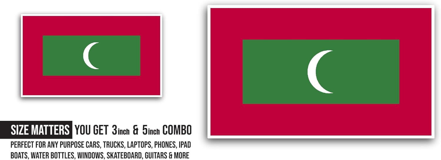 2 (Pieces) 3" and 5" Maldives Flag Sticker, Waterproof Vinyl Decals for Many Purpose Like Cars, Trucks, Laptops, Phones, Windows and More