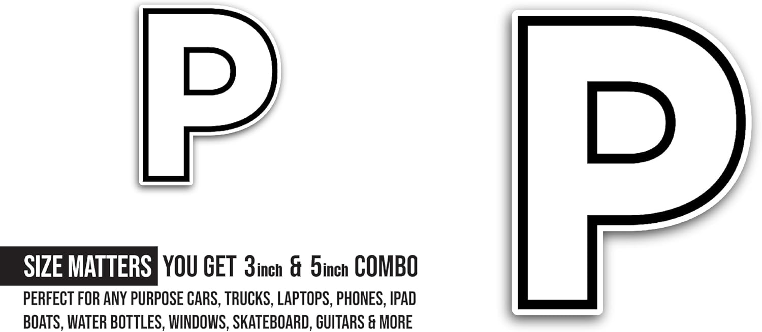 2 (Pieces) 3" and 5" Letter P Sticker, Waterproof Vinyl Decals for Many Purpose Like Cars, Trucks, Laptops, Phones, Windows and More