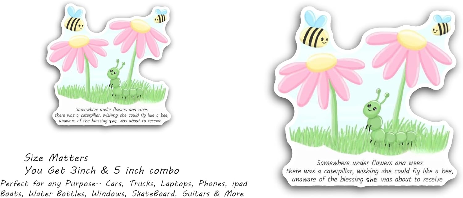 2 (Pieces) 3" and 5" Bees with Flowers Sticker, Waterproof Vinyl Decals for Many Purpose Like Cars, Trucks, Laptops, Phones, Windows and More
