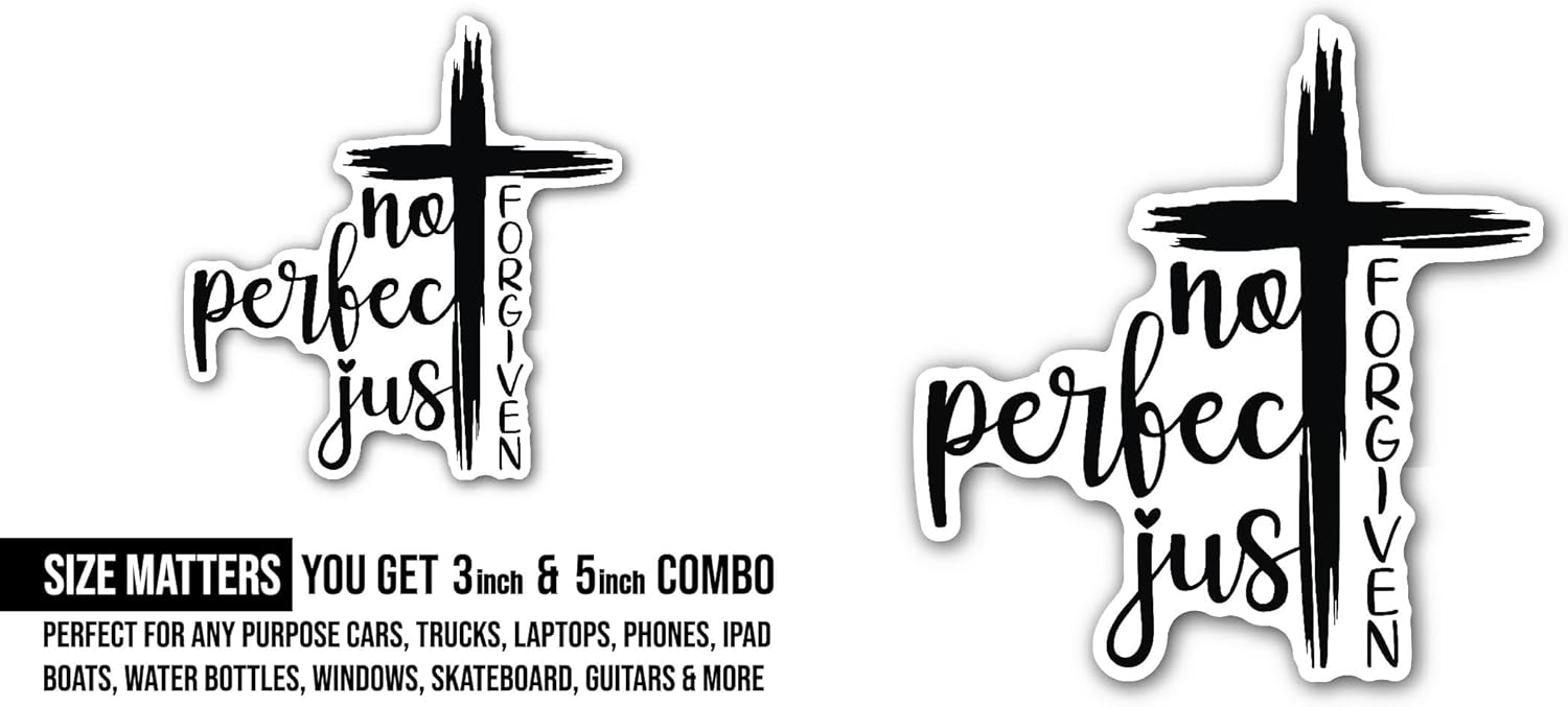 2 (Pieces) 3" and 5" Not Perfect just Forgiven Black Text Sticker, Waterproof Vinyl Decals for Many Purpose Like Cars, Trucks, Laptops, Phones, Windows and More