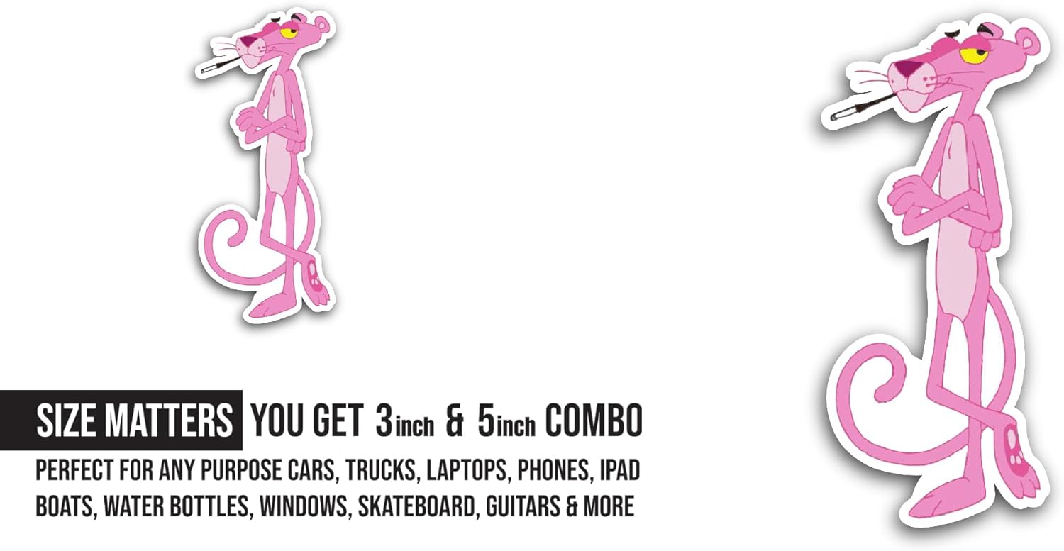 2 (Pieces) 3" and 5" Standing Pink Color Panther Sticker, Waterproof Vinyl Decals for Many Purpose Like Cars, Trucks, Laptops, Phones, Windows and More