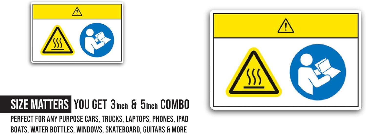 2 (Pieces) 3" and 5" Danger Refer Instruction Manual Booklet Symbol Sticker, Waterproof Vinyl Decals for Many Purpose Like Cars, Trucks, Laptops, Phones, Windows and More