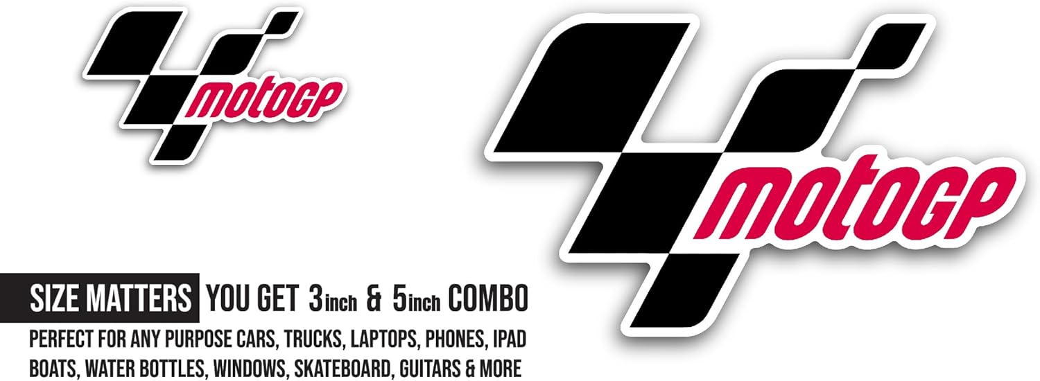 2 (Pieces) 3" and 5" Mot0GP Logo Sticker, Waterproof Vinyl Decals for Many Purpose Like Cars, Trucks, Laptops, Phones, Windows and More