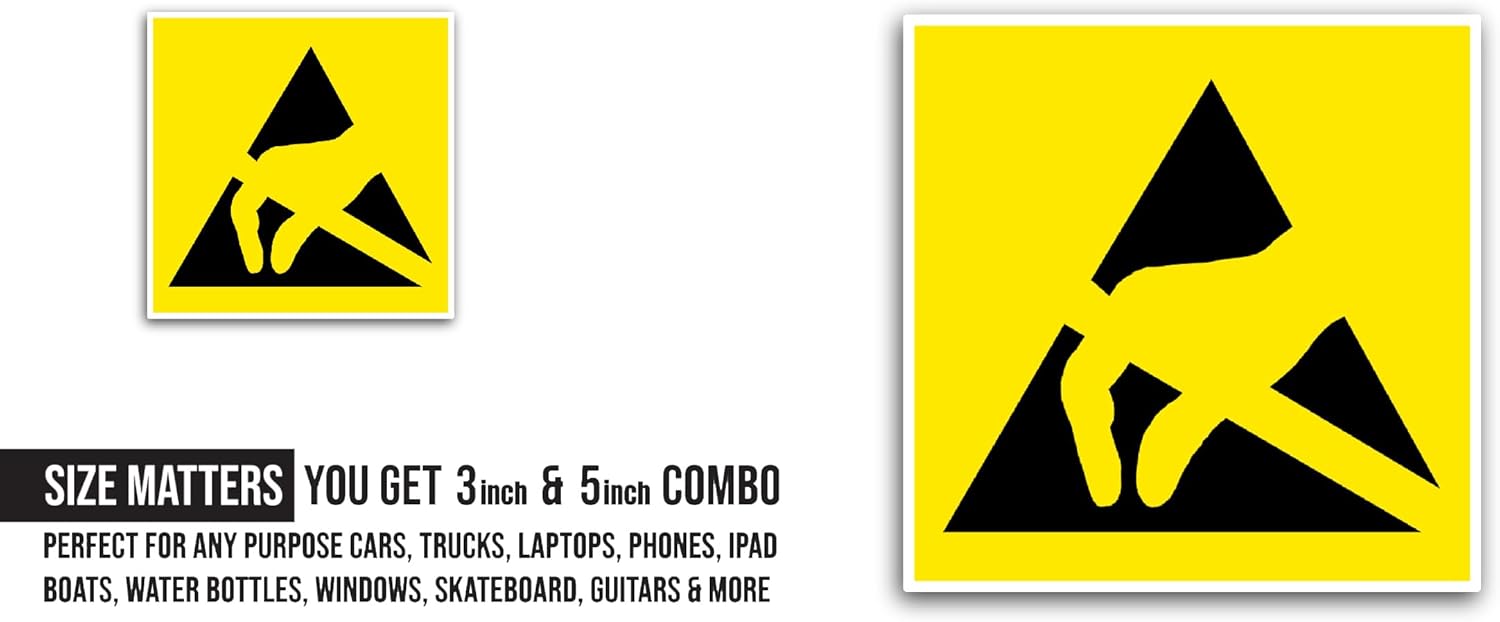 2 (Pieces) 3" and 5" ESD Susceptibility Symbol Sticker, Waterproof Vinyl Decals for Many Purpose Like Cars, Trucks, Laptops, Phones, Windows and More