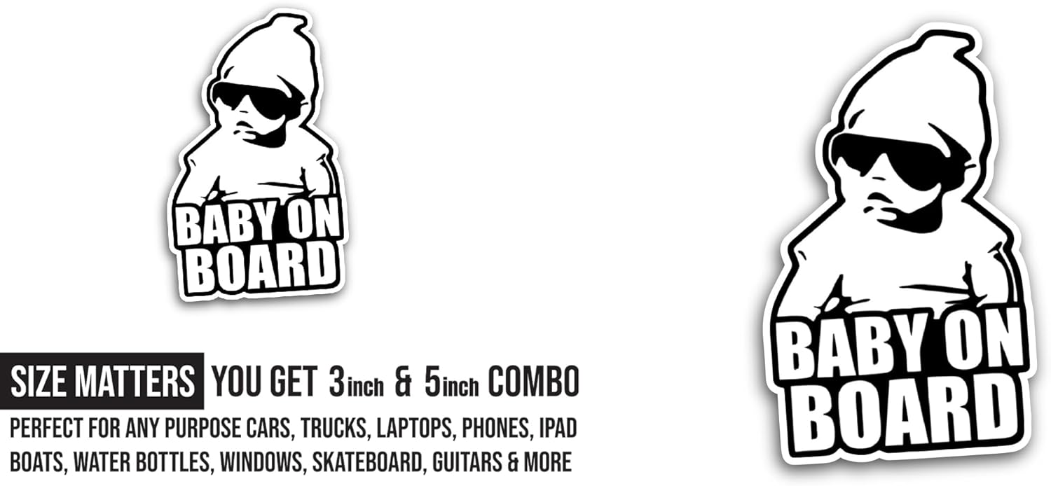 2 (Pieces) 3" and 5" Baby On Board Text Sticker, Waterproof Vinyl Decals for Many Purpose Like Cars, Trucks, Laptops, Phones, Windows and More