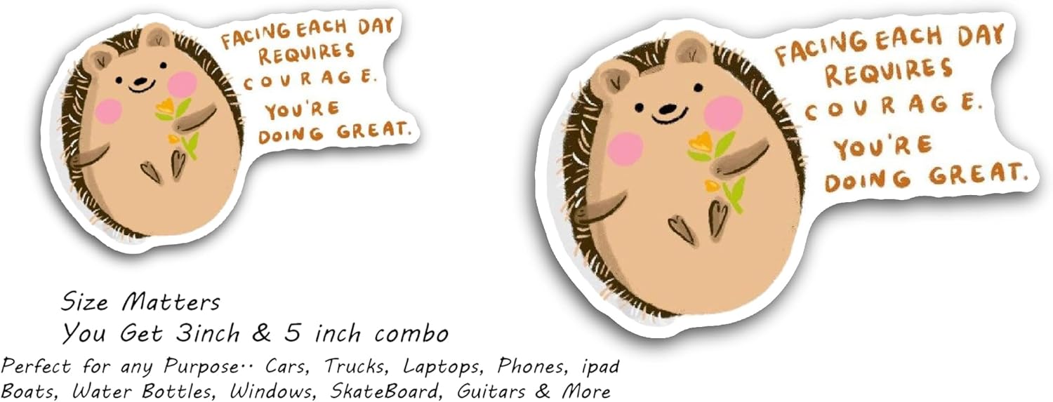 2 (Pieces) 3" and 5" Cute Hedgehog Sticker, Waterproof Vinyl Decals for Many Purpose Like Cars, Trucks, Laptops, Phones, Windows and More