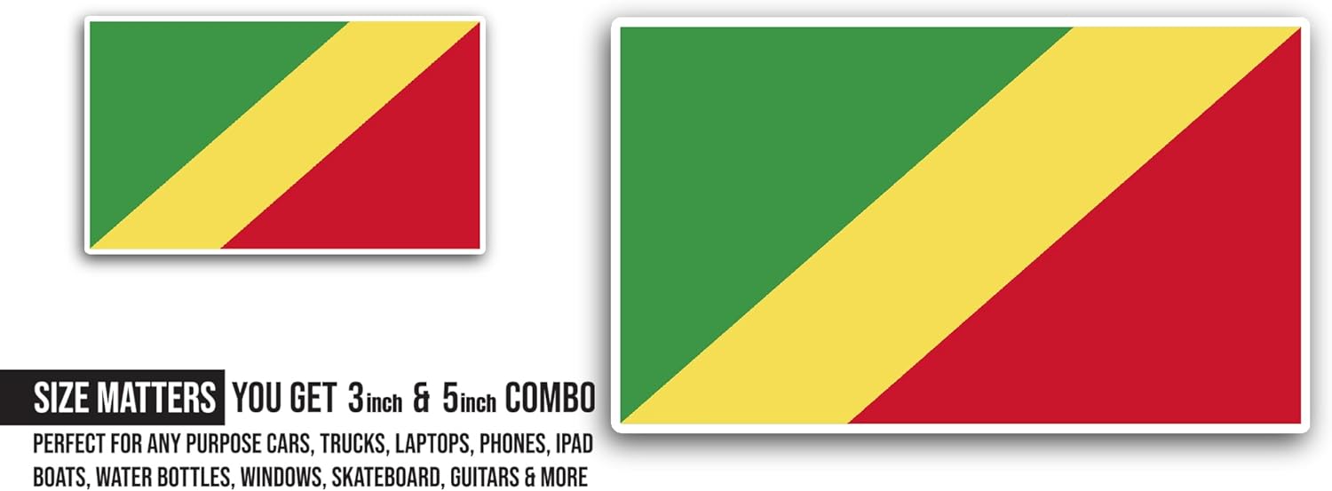 2 (Pieces) 3" and 5" Congo Republic of The Flag Sticker, Waterproof Vinyl Decals for Many Purpose Like Cars, Trucks, Laptops, Phones, Windows and More