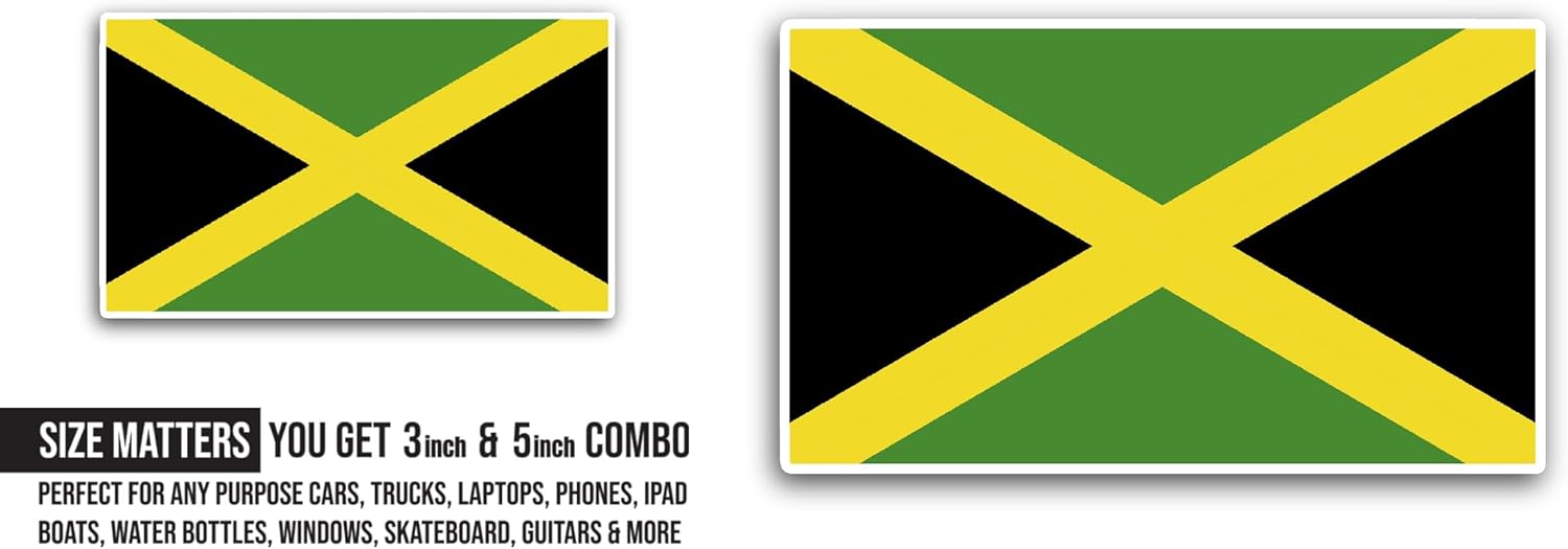 2 (Pieces) 3" and 5" Jamaica Flag Sticker, Waterproof Vinyl Decals for Many Purpose Like Cars, Trucks, Laptops, Phones, Windows and More