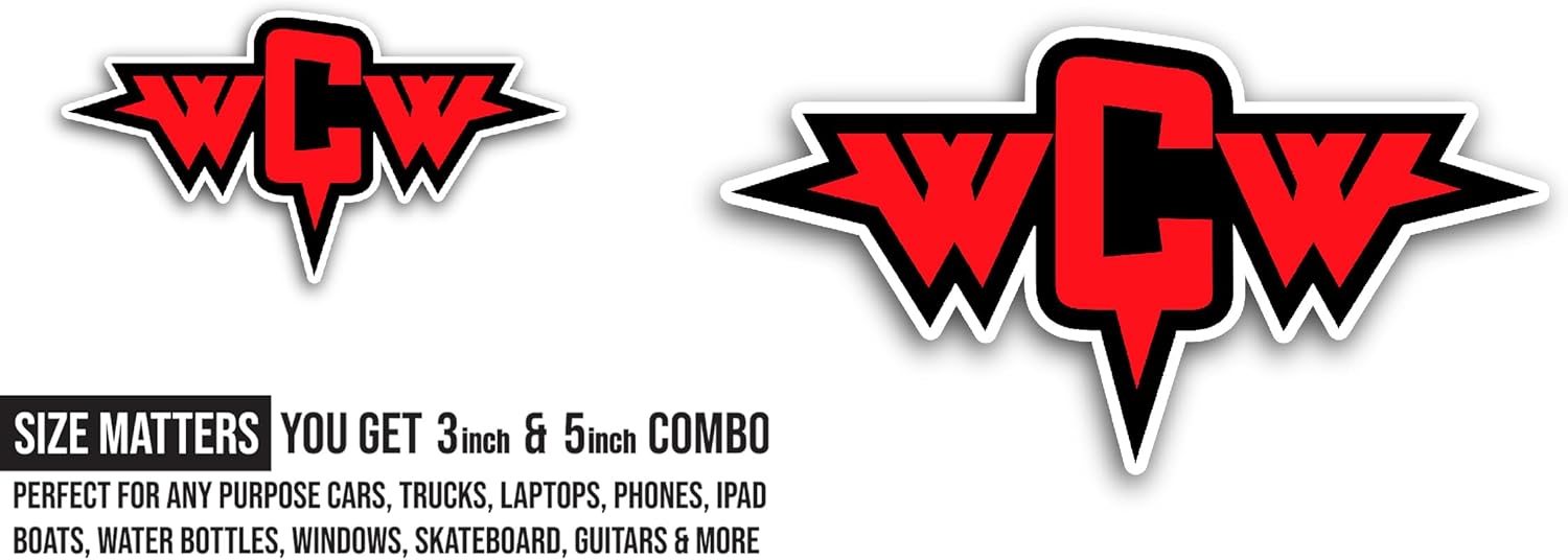 2 (Pieces) 3" and 5" Logo WCW Sticker, Waterproof Vinyl Decals for Many Purpose Like Cars, Trucks, Laptops, Phones, Windows and More