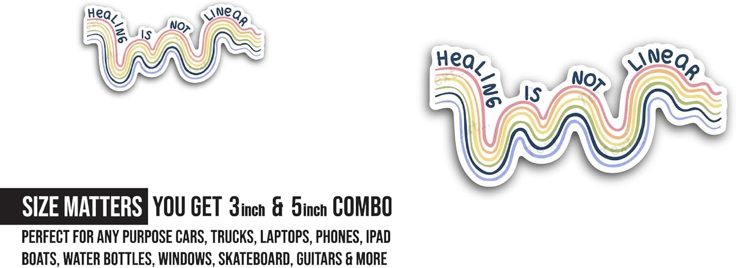 2 (Pieces) 3" and 5" Healing is N0t Linear Sticker, Waterproof Vinyl Decals for Many Purpose Like Cars, Trucks, Laptops, Phones, Windows and More