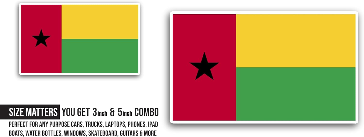 2 (Pieces) 3" and 5" Guinea - Bissau Flag Sticker, Waterproof Vinyl Decals for Many Purpose Like Cars, Trucks, Laptops, Phones, Windows and More