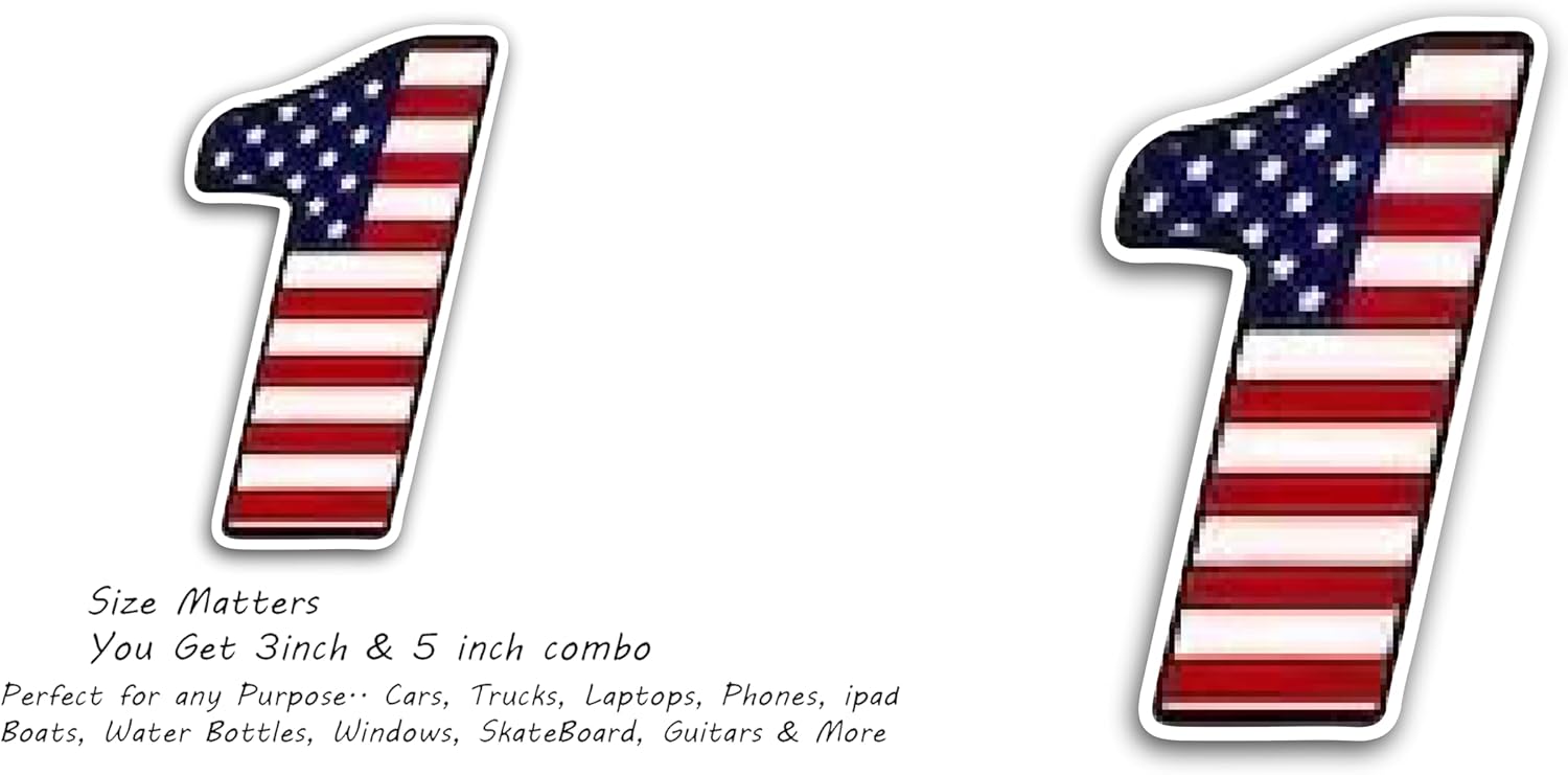 2 (Pieces) 3" and 5" Number one in American Flag Color Decal Sticker, Waterproof Vinyl Decals for Many Purpose Like Cars, Trucks, Laptops, Phones, Windows and More