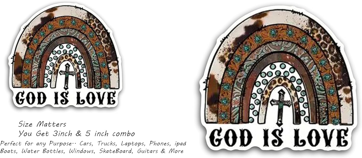 2 (Pieces) 3" and 5" God is Love Message Decal Sticker, Waterproof Vinyl Decals for Many Purpose Like Cars, Trucks, Laptops, Phones, Windows and More
