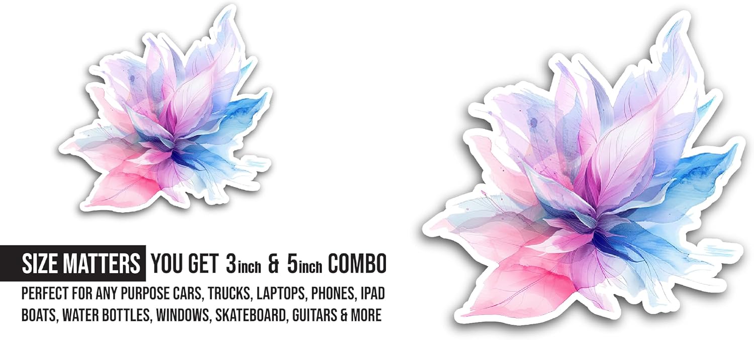 2 (Pieces) 3" and 5" Flower Art Sticker, Waterproof Vinyl Decals for Many Purpose Like Cars, Trucks, Laptops, Phones, Windows and More