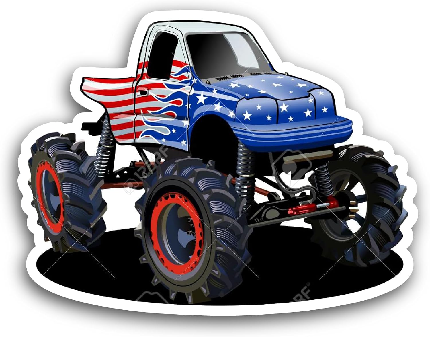 2 (Pieces) 3" and 5" Monster Truck Painted with Flag Sticker, Waterproof Vinyl Decals for Many Purpose Like Cars, Trucks, Laptops, Phones, Windows and More