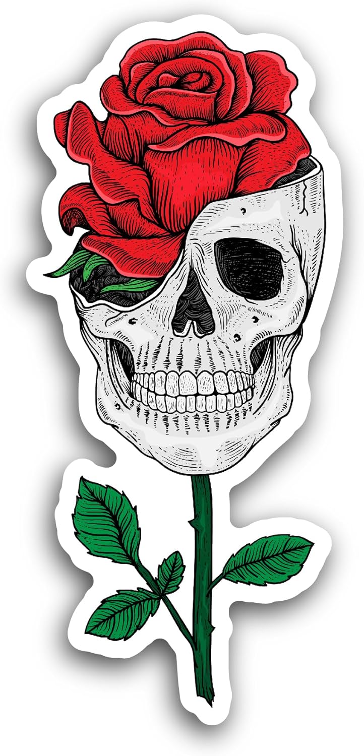 2 (Pieces) 3" and 5" Skull with Red Roses Sticker, Waterproof Vinyl Decals for Many Purpose Like Cars, Trucks, Laptops, Phones, Windows and More