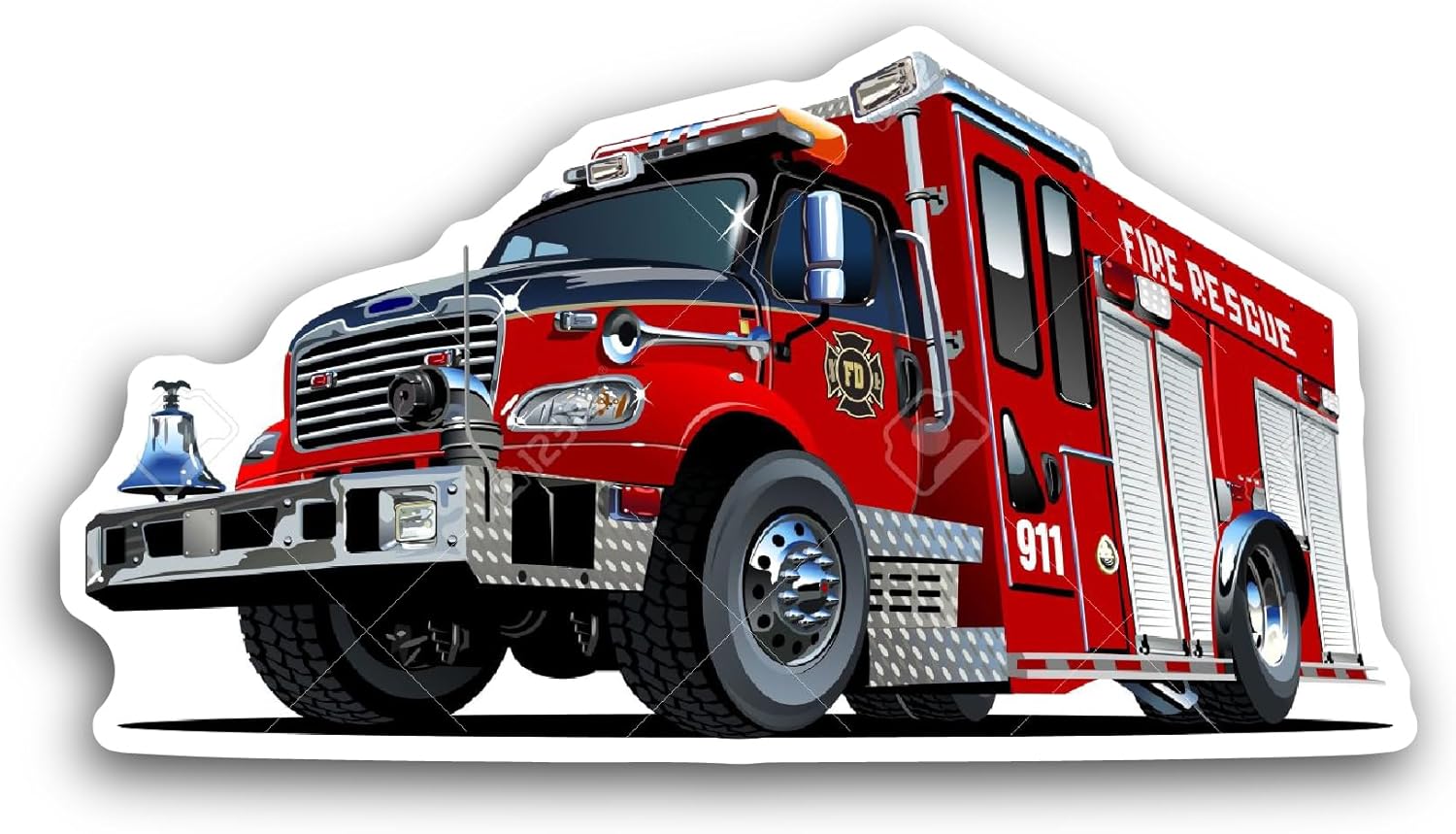 2 (Pieces) 3" and 5" Fire Rescue Fire Truck Sticker, Waterproof Vinyl Decals for Many Purpose Like Cars, Trucks, Laptops, Phones, Windows and More